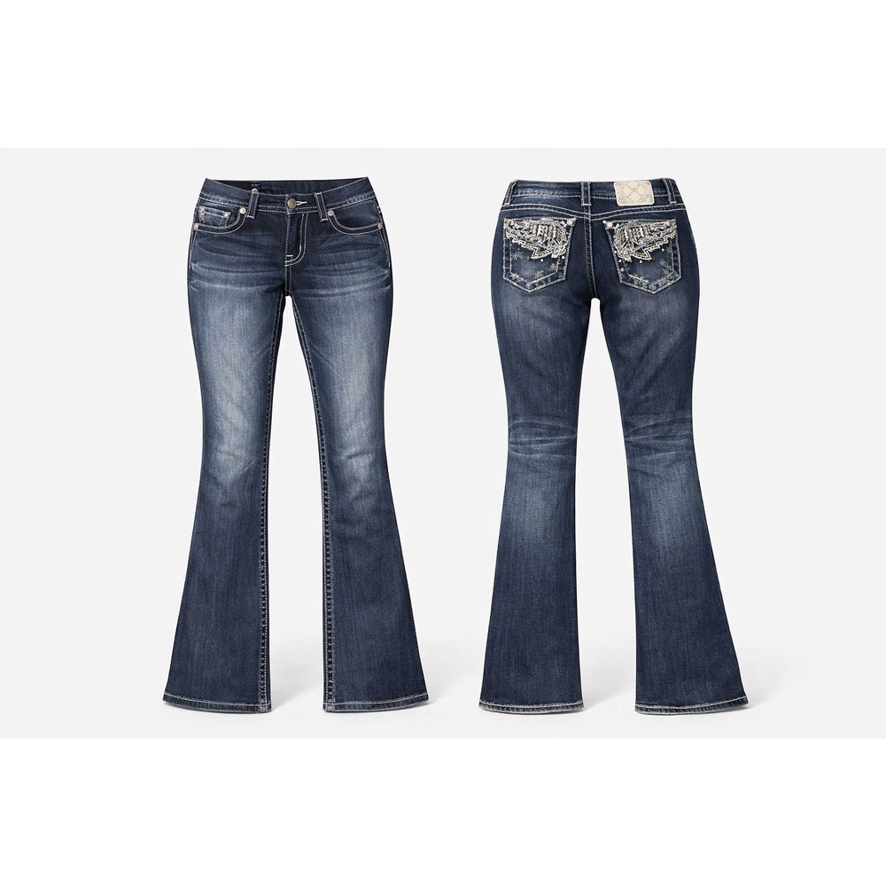 Women's Miss Me STANDARD BOOT Jeans 29 Embroidered WINGS WHISKERING